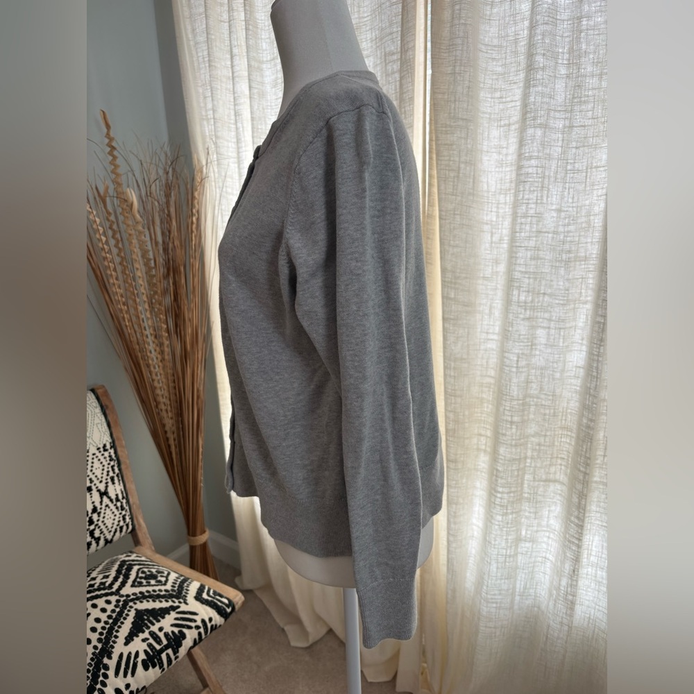 Land’s End Light Gray Button-Front Crewneck Cardigan Cotton - Picture 4 of 6